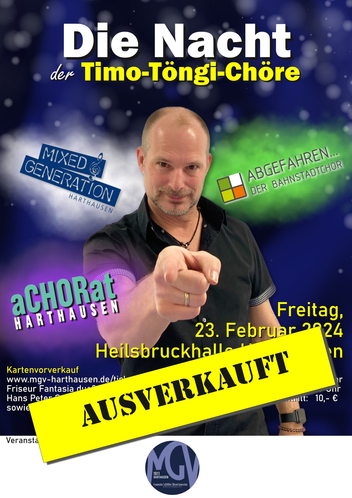 Plakat Konzert Nacht der Timo-Töngi-Chöre für den Nachholtermin am 23.02.2024