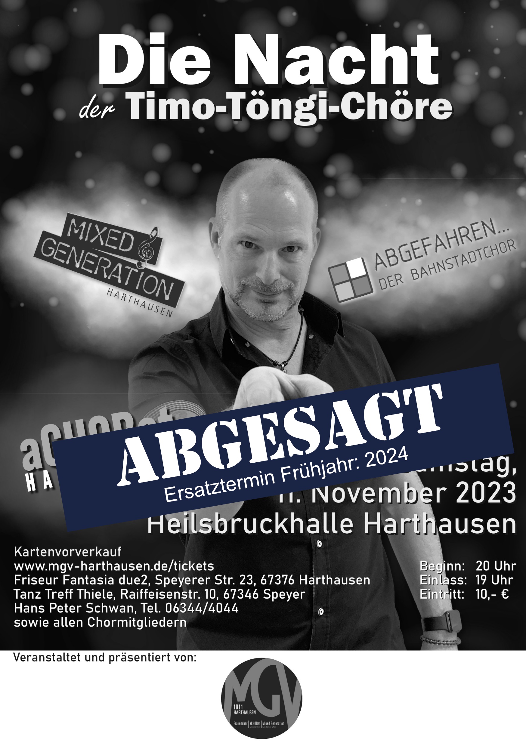 Plakat für das Konzert "Die Nacht der Timo Töngi-Chöre" am 11.11.2023