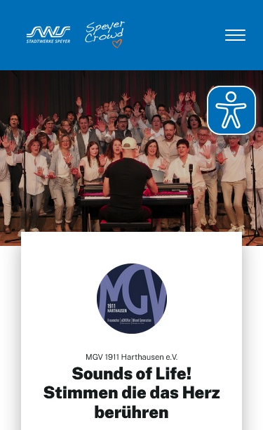Screenshot Crowdfunding für Konzert &quot;Sounds of life!&quot;