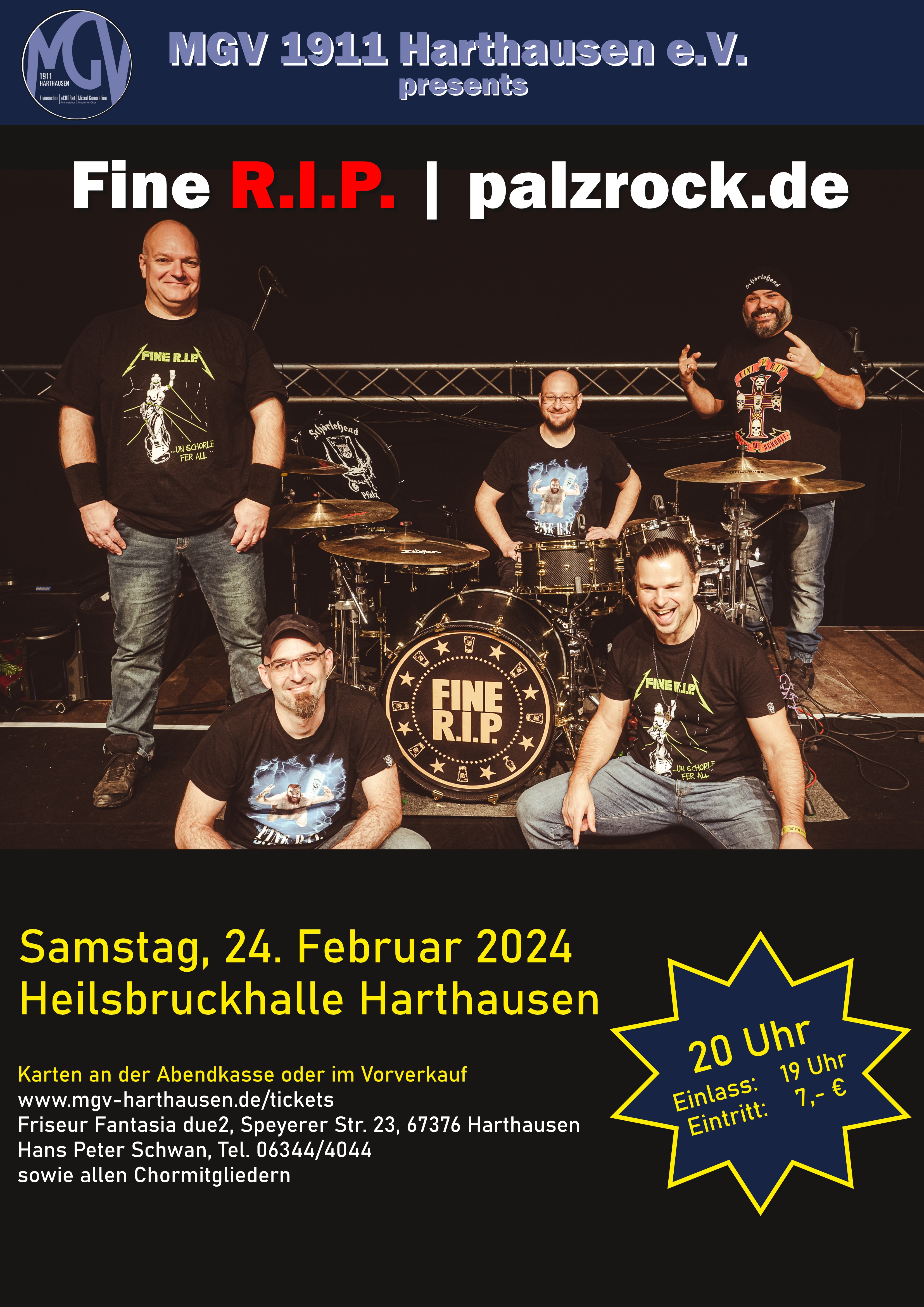 Plakat: Fine R.I.P.-Konzert in der Heilsbruckhalle Harthausen am 10.11.2023